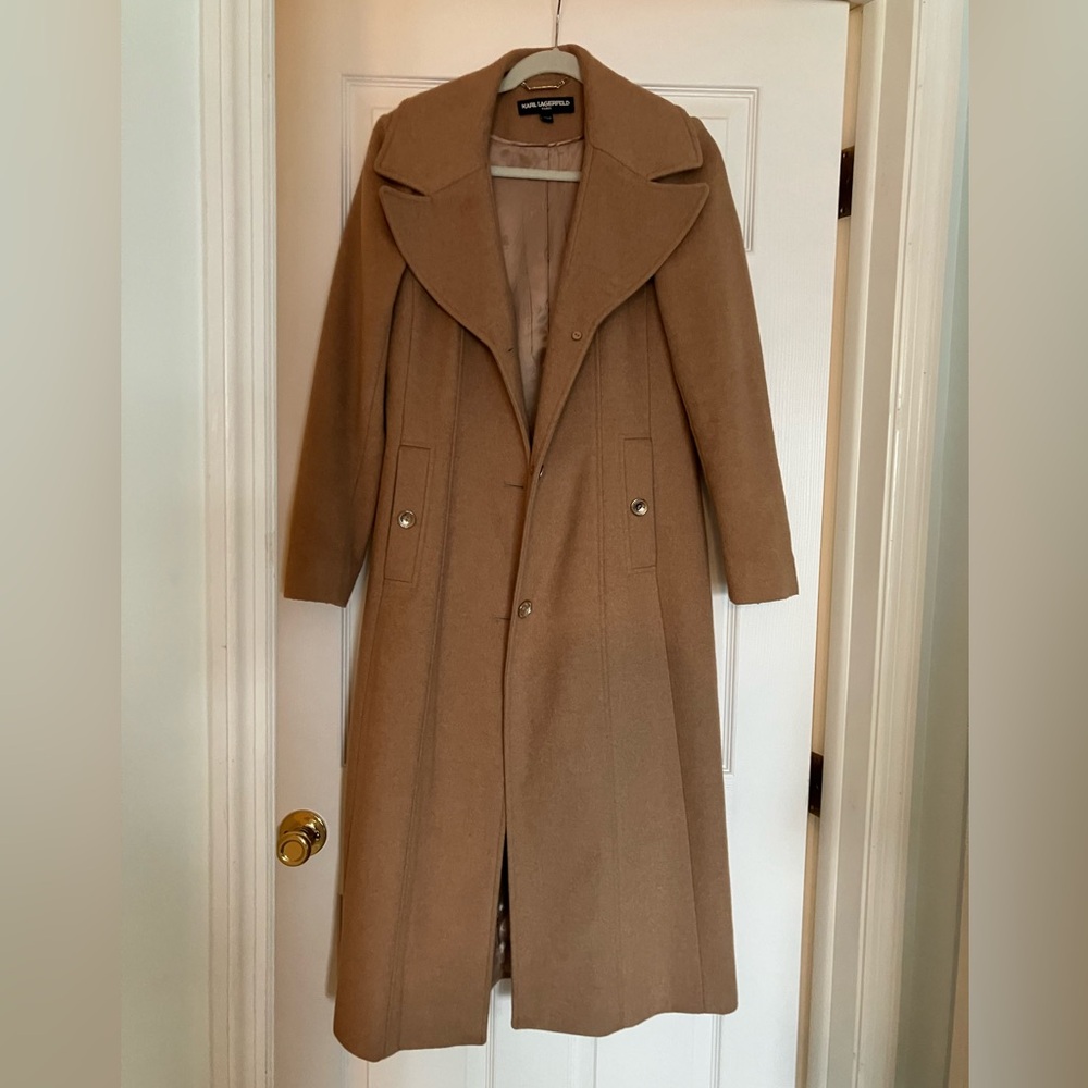 Karl Lagerfeld Paris camel trench car coat